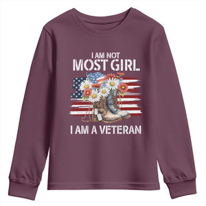I Am Not Most Girl I Am A Veteran Youth Sweatshirt Female Veteran Combat Boots TS11 Maroon Print Your Wear