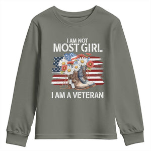 I Am Not Most Girl I Am A Veteran Youth Sweatshirt Female Veteran Combat Boots TS11 Military Green Print Your Wear