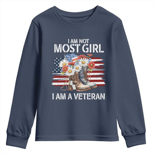 I Am Not Most Girl I Am A Veteran Youth Sweatshirt Female Veteran Combat Boots TS11 Navy Print Your Wear