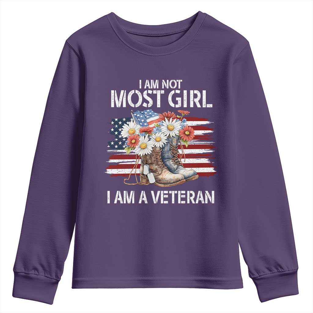 I Am Not Most Girl I Am A Veteran Youth Sweatshirt Female Veteran Combat Boots TS11 Purple Print Your Wear