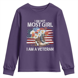 I Am Not Most Girl I Am A Veteran Youth Sweatshirt Female Veteran Combat Boots - Print Your Wear