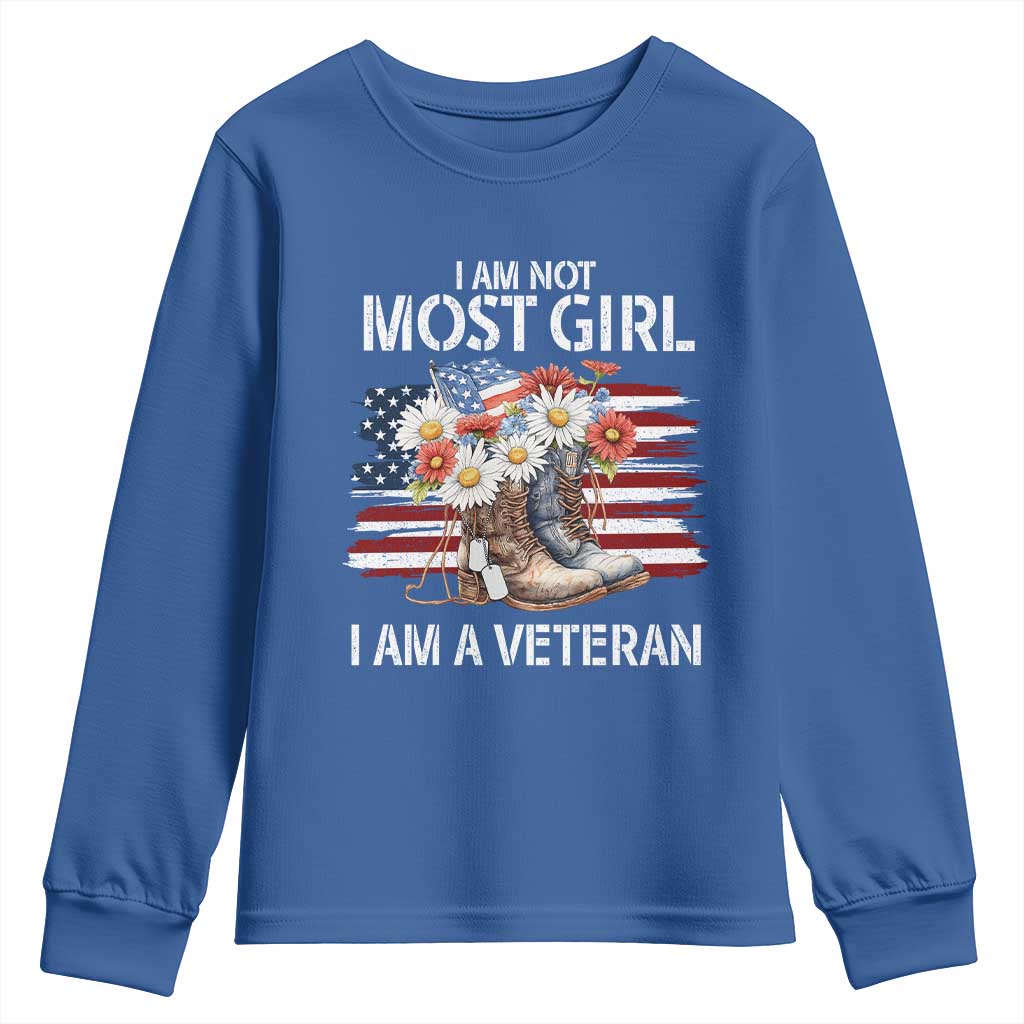 I Am Not Most Girl I Am A Veteran Youth Sweatshirt Female Veteran Combat Boots TS11 Royal Blue Print Your Wear