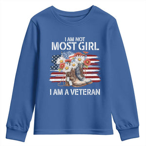 I Am Not Most Girl I Am A Veteran Youth Sweatshirt Female Veteran Combat Boots TS11 Royal Blue Print Your Wear
