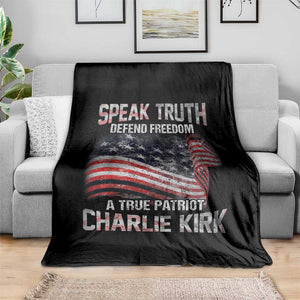 Speak Truth Defend Freedom A True Patriot Charlie Kirk Throw Blanket Vintage American Flag TS11 Print Your Wear