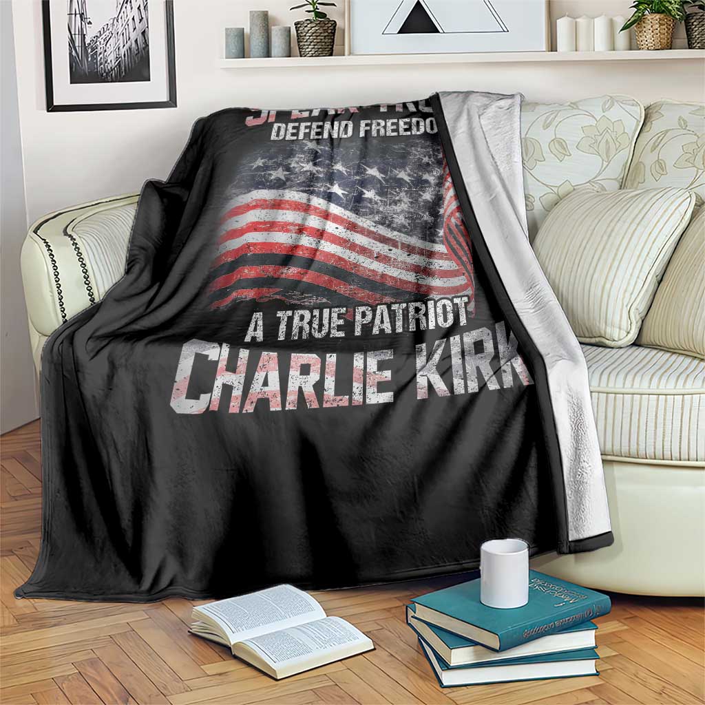 Speak Truth Defend Freedom A True Patriot Charlie Kirk Throw Blanket Vintage American Flag TS11 Print Your Wear