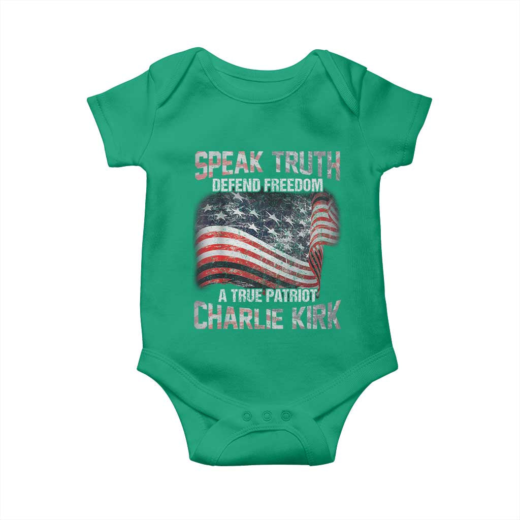 Speak Truth Defend Freedom A True Patriot Charlie Kirk Baby Onesie Vintage American Flag TS11 Irish Green Print Your Wear