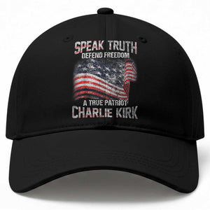 Speak Truth Defend Freedom A True Patriot Charlie Kirk Baseball Cap Vintage American Flag TS11 Print Your Wear