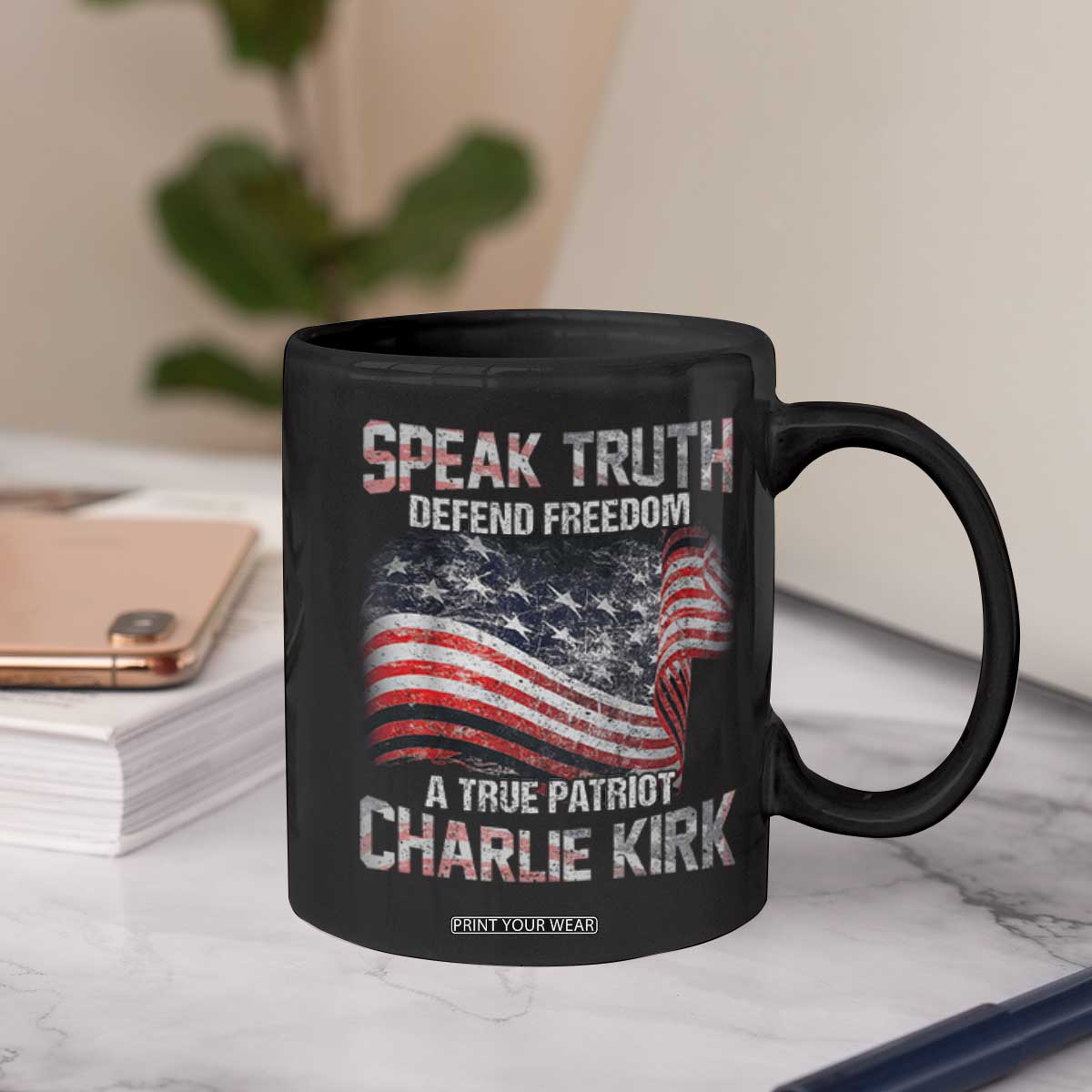 Speak Truth Defend Freedom A True Patriot Charlie Kirk Coffee Mug Vintage American Flag TS11 Print Your Wear