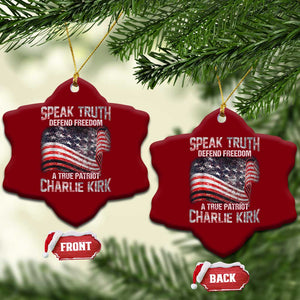 Speak Truth Defend Freedom A True Patriot Charlie Kirk Ceramic Ornament Vintage American Flag TS11 Print Your Wear