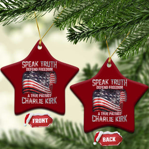 Speak Truth Defend Freedom A True Patriot Charlie Kirk Ceramic Ornament Vintage American Flag TS11 Print Your Wear