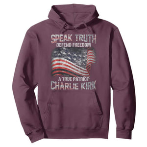 Speak Truth Defend Freedom A True Patriot Charlie Kirk Hoodie Vintage American Flag TS11 Maroon Print Your Wear