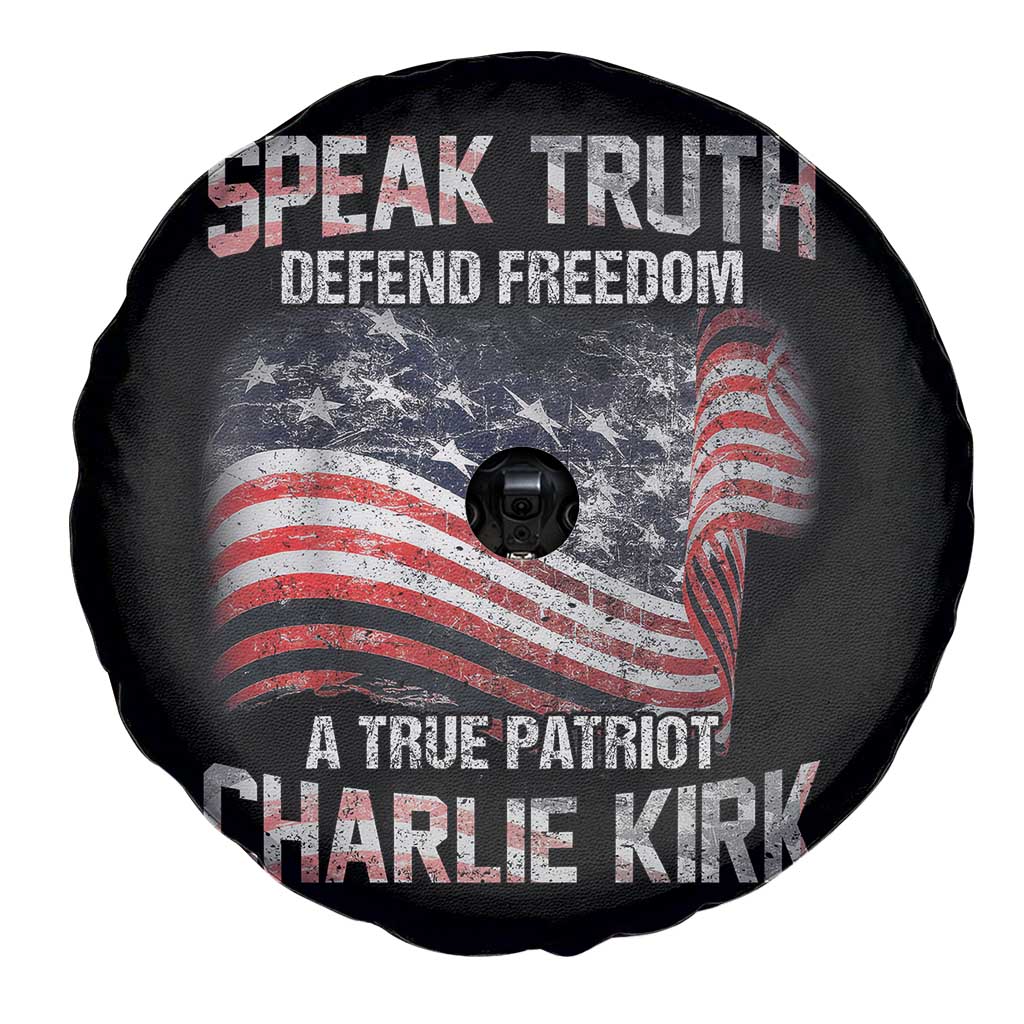 Speak Truth Defend Freedom A True Patriot Charlie Kirk Spare Tire Cover Vintage American Flag TS11 Print Your Wear