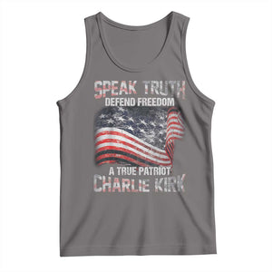 Speak Truth Defend Freedom A True Patriot Charlie Kirk Tank Top Vintage American Flag TS11 Deep Heather Print Your Wear
