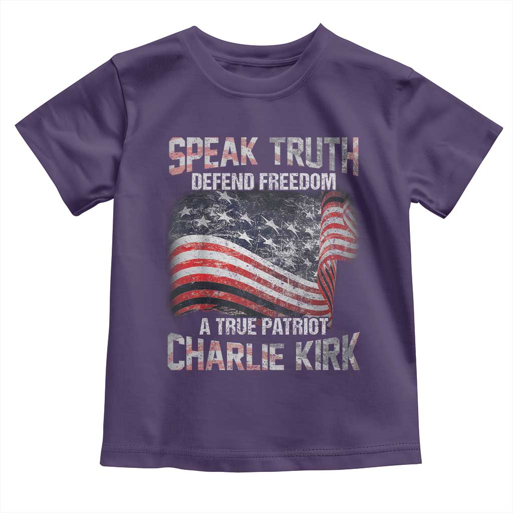 Speak Truth Defend Freedom A True Patriot Charlie Kirk Toddler T Shirt Vintage American Flag TS11 Purple Print Your Wear