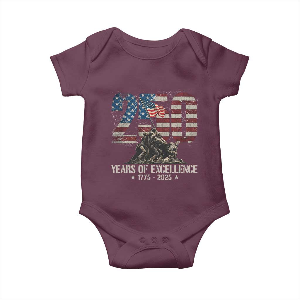 250 Years Of Excellence Baby Onesie 250th US Military Birthday Iwo Jima TS11 Maroon Print Your Wear