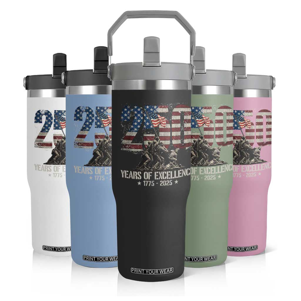250 Years Of Excellence Flip Straw Tumbler 250th US Military Birthday Iwo Jima TS11 Print Your Wear