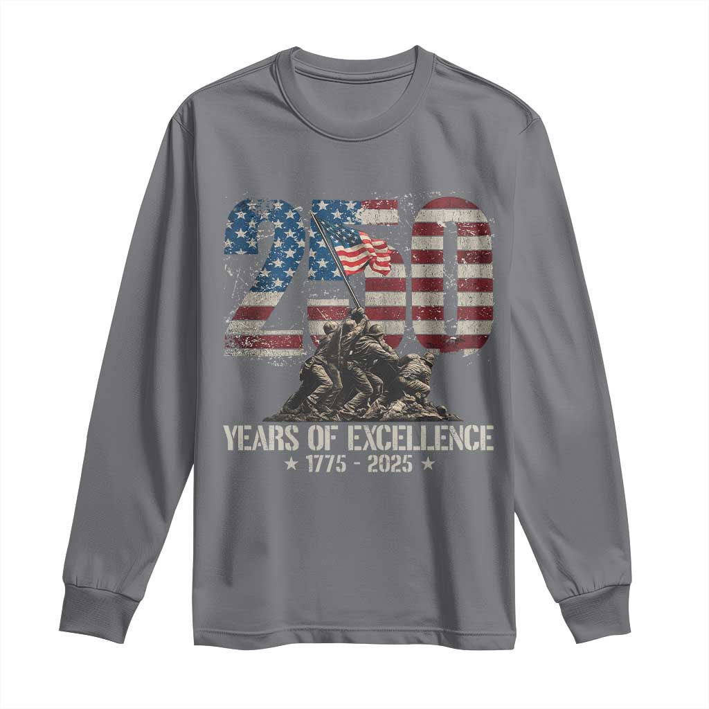 250 Years Of Excellence Long Sleeve Shirt 250th US Military Birthday Iwo Jima TS11 Charcoal Print Your Wear