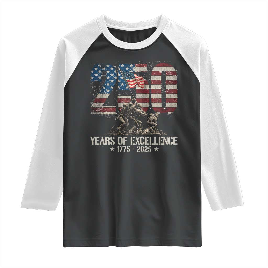 250 Years Of Excellence Raglan Shirt 250th US Military Birthday Iwo Jima TS11 Black White Print Your Wear