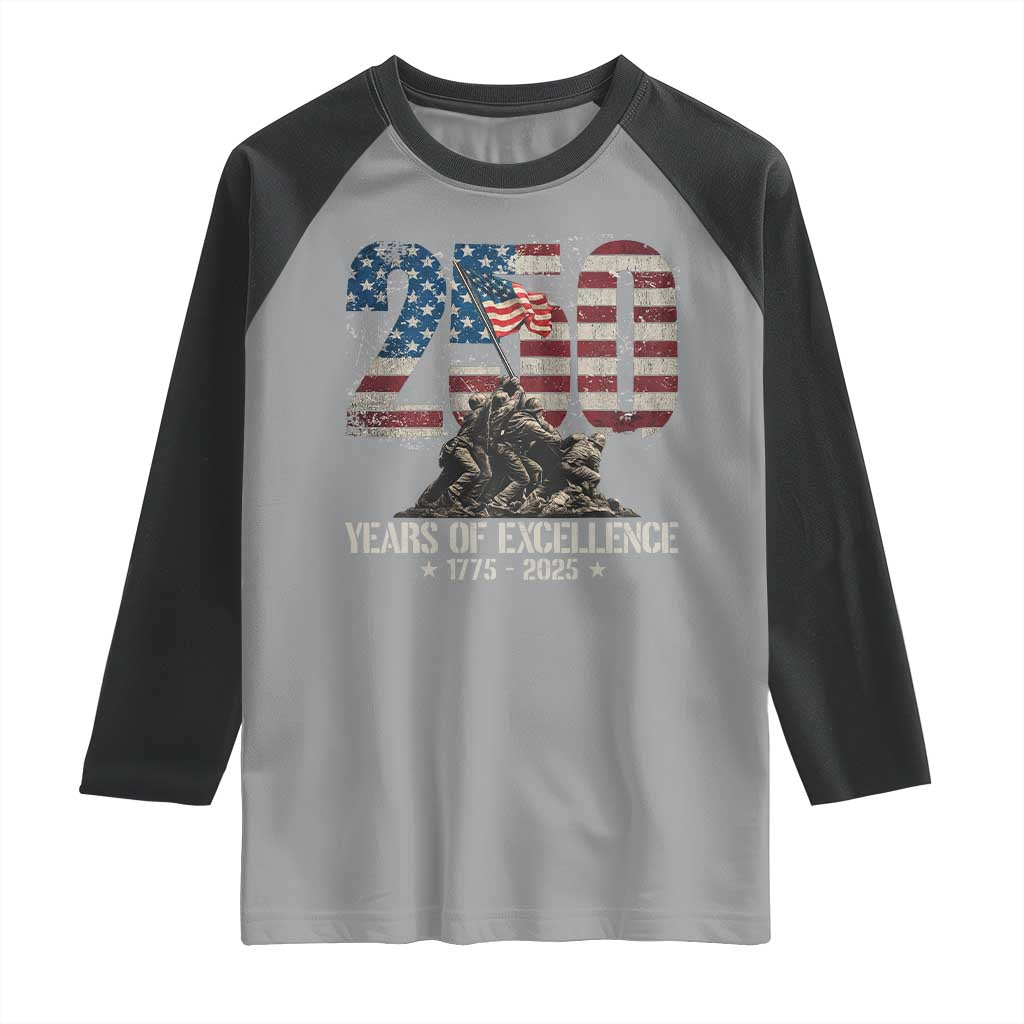 250 Years Of Excellence Raglan Shirt 250th US Military Birthday Iwo Jima TS11 Sport Gray Black Print Your Wear