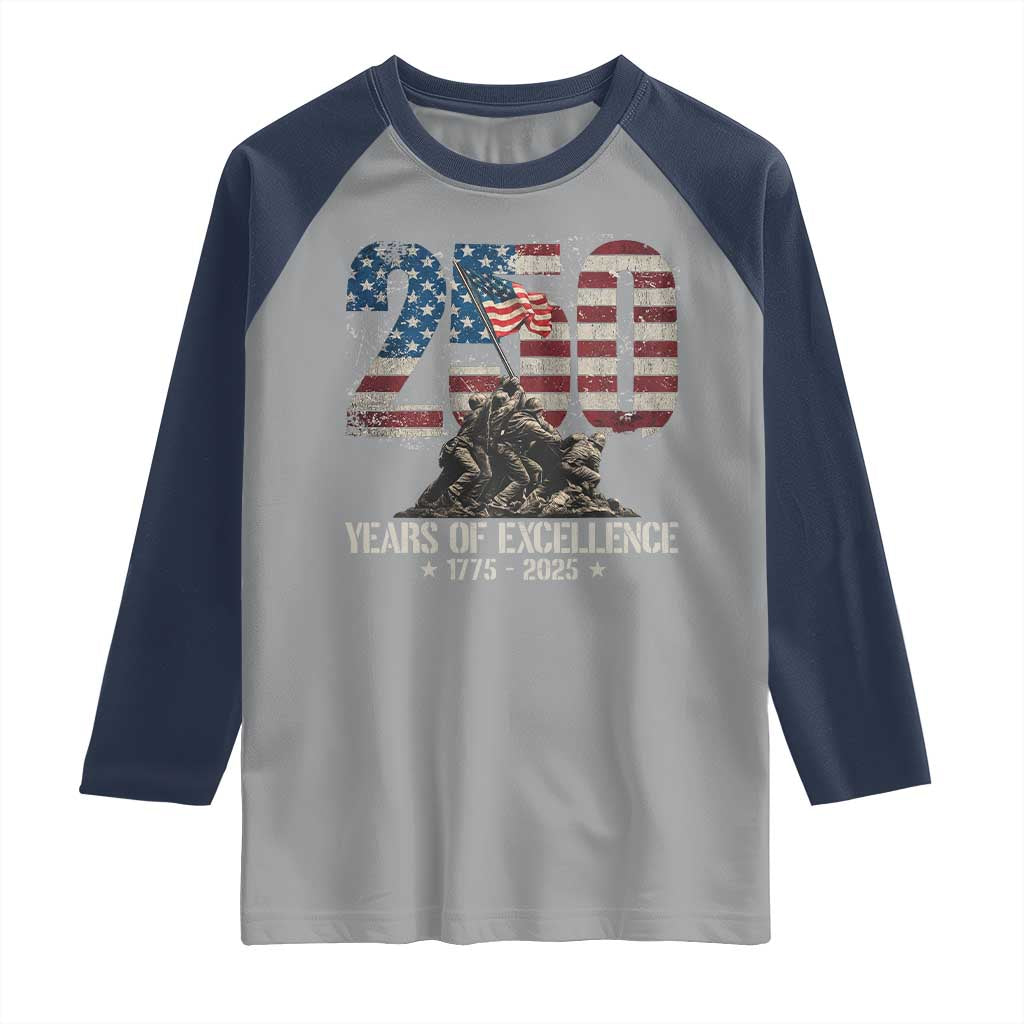 250 Years Of Excellence Raglan Shirt 250th US Military Birthday Iwo Jima TS11 Sport Gray Navy Print Your Wear