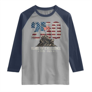 250 Years Of Excellence Raglan Shirt 250th US Military Birthday Iwo Jima TS11 Sport Gray Navy Print Your Wear