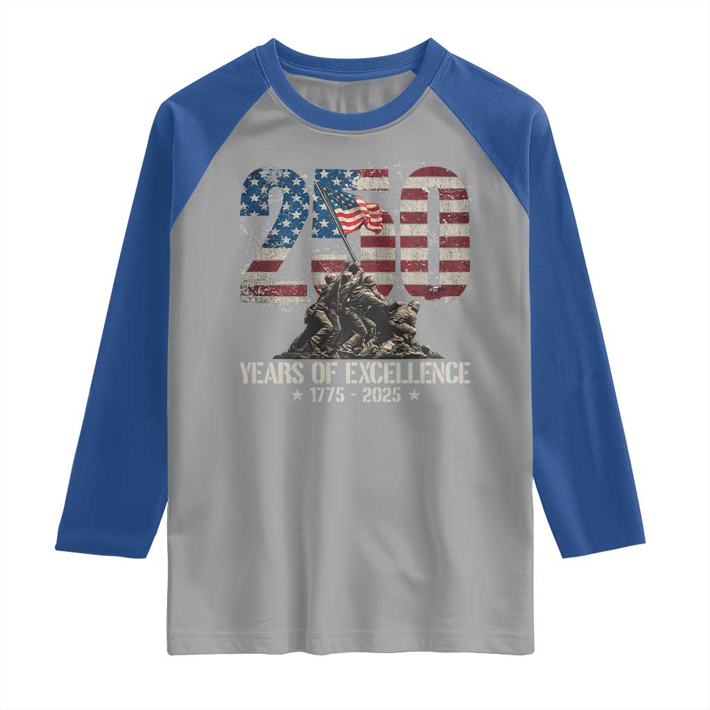 250 Years Of Excellence Raglan Shirt 250th US Military Birthday Iwo Jima TS11 Sport Gray Royal Print Your Wear