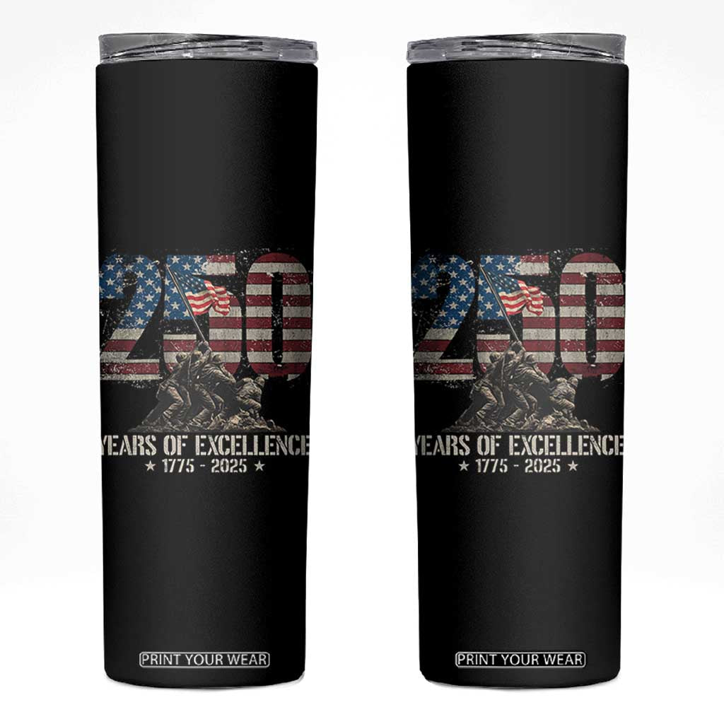 250 Years Of Excellence Skinny Tumbler 250th US Military Birthday Iwo Jima TS11 Black Print Your Wear