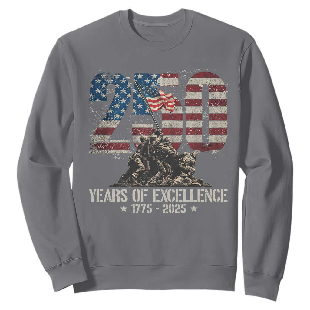 250 Years Of Excellence Sweatshirt 250th US Military Birthday Iwo Jima TS11 Charcoal Print Your Wear