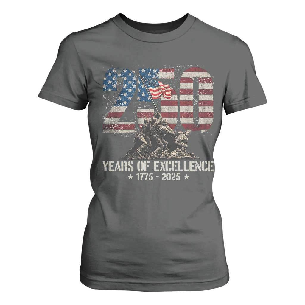 250 Years Of Excellence T Shirt For Women 250th US Military Birthday Iwo Jima TS11 Dark Heather Print Your Wear