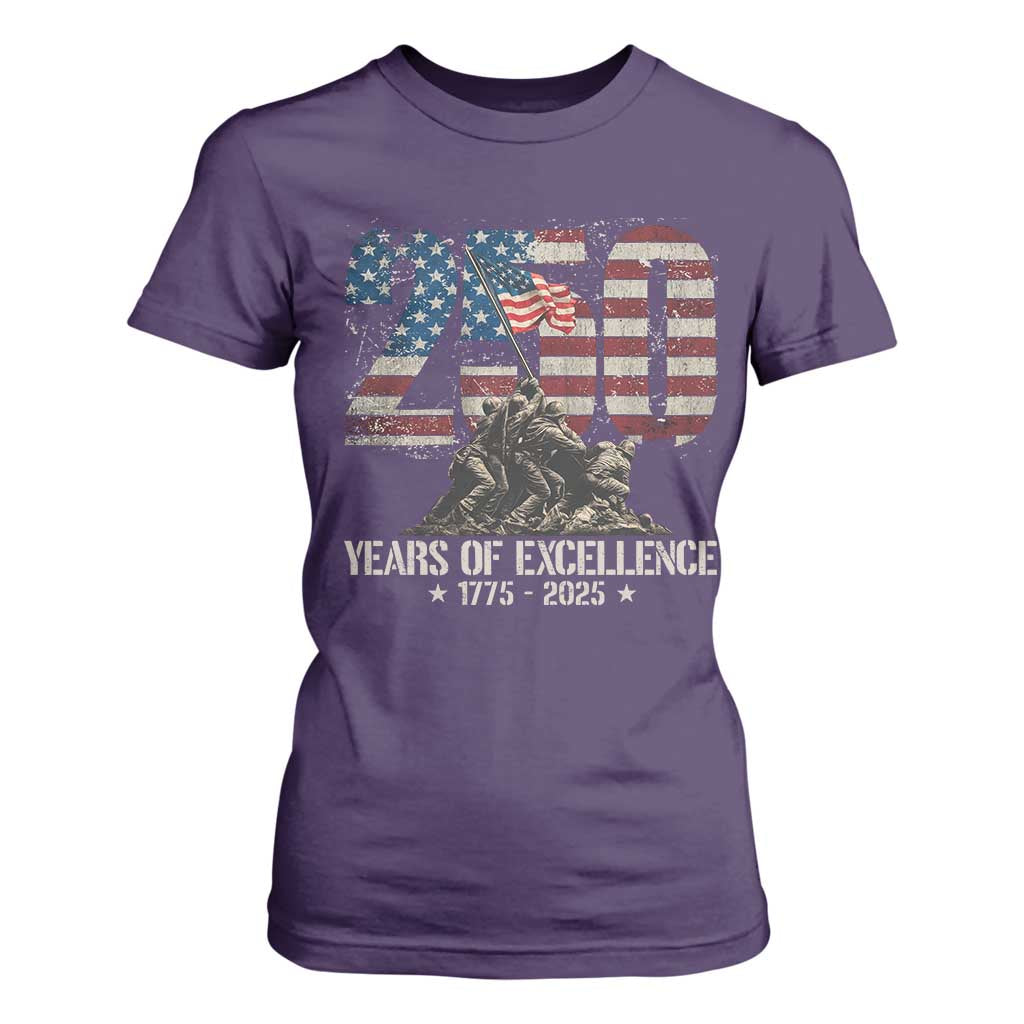 250 Years Of Excellence T Shirt For Women 250th US Military Birthday Iwo Jima TS11 Purple Print Your Wear