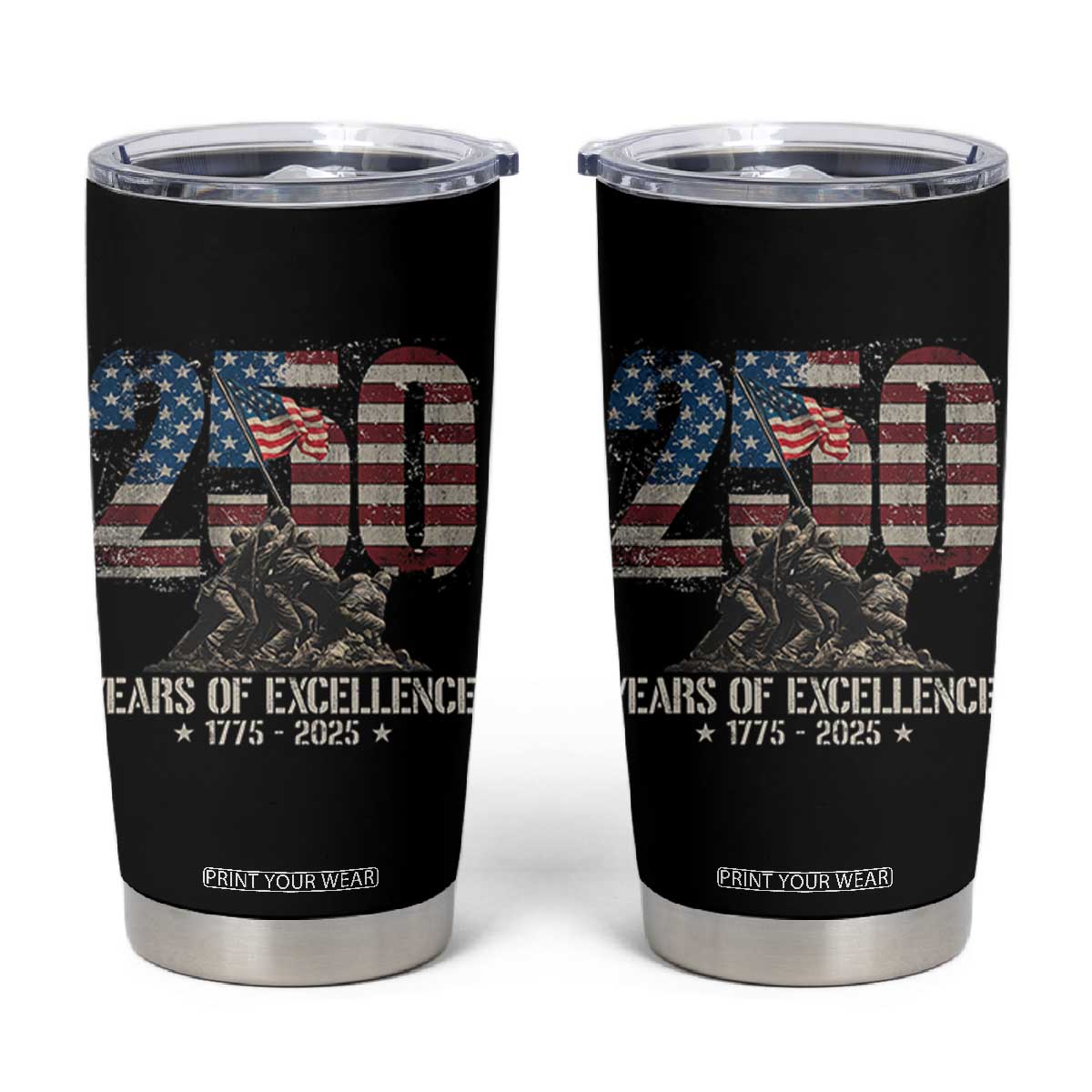 250 Years Of Excellence Tumbler Cup 250th US Military Birthday Iwo Jima TS11 Black Print Your Wear