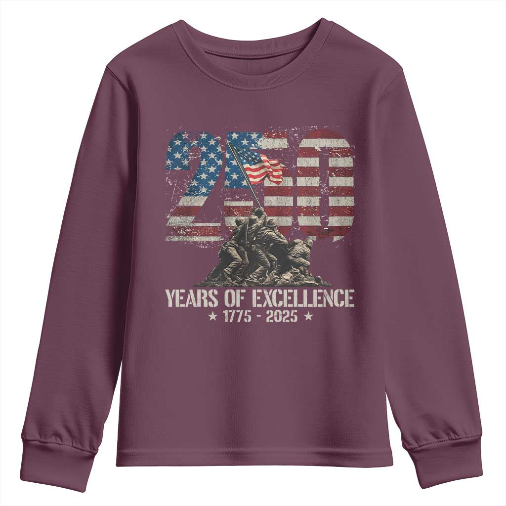 250 Years Of Excellence Youth Sweatshirt 250th US Military Birthday Iwo Jima TS11 Maroon Print Your Wear