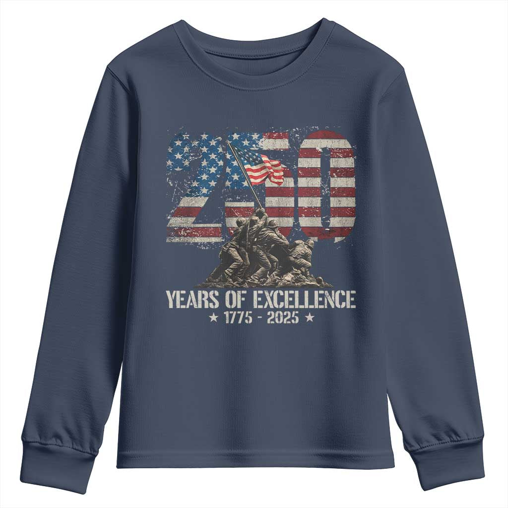250 Years Of Excellence Youth Sweatshirt 250th US Military Birthday Iwo Jima TS11 Navy Print Your Wear