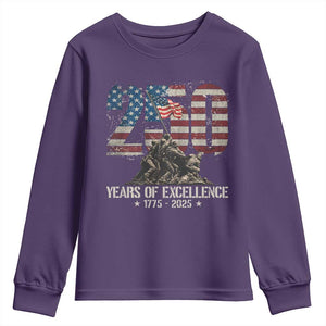 250 Years Of Excellence Youth Sweatshirt 250th US Military Birthday Iwo Jima TS11 Purple Print Your Wear