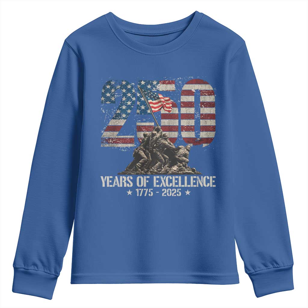 250 Years Of Excellence Youth Sweatshirt 250th US Military Birthday Iwo Jima TS11 Royal Blue Print Your Wear