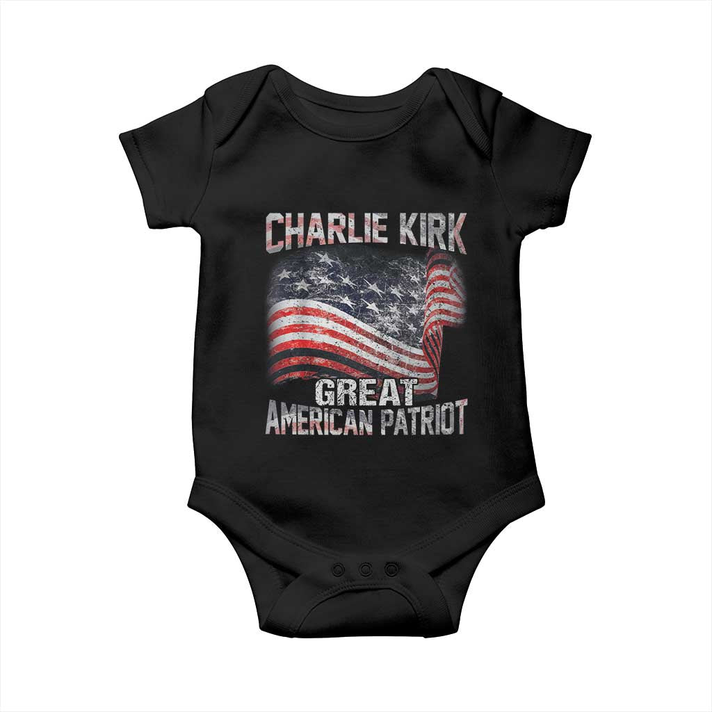 Charlie Kirk Baby Onesie Great American Patriot American Flag TS11 Black Print Your Wear