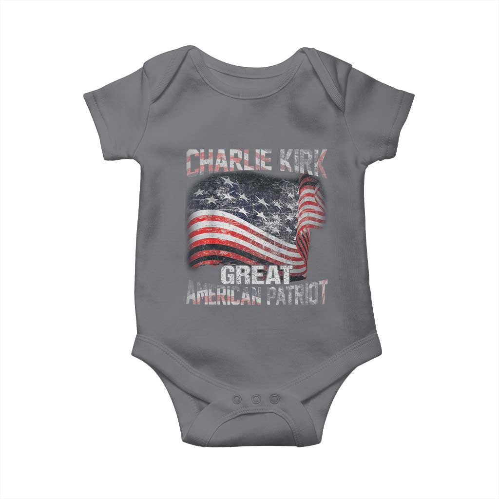 Charlie Kirk Baby Onesie Great American Patriot American Flag TS11 Charcoal Print Your Wear