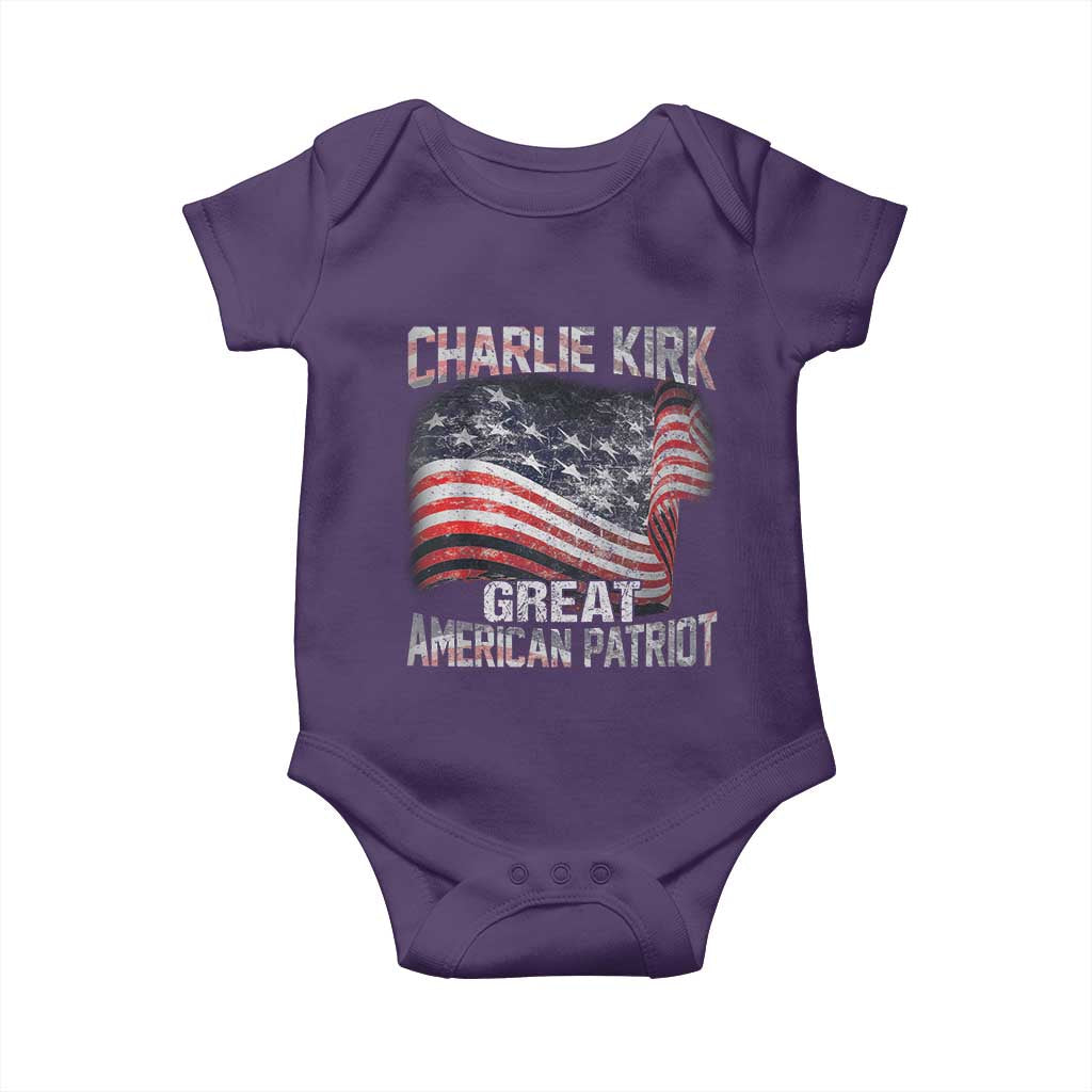 Charlie Kirk Baby Onesie Great American Patriot American Flag TS11 Purple Print Your Wear