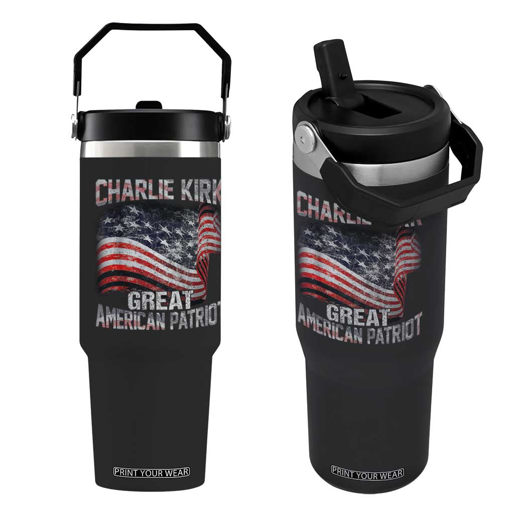 Charlie Kirk Flip Straw Tumbler Great American Patriot American Flag TS11 One Size: 30 oz Black Print Your Wear