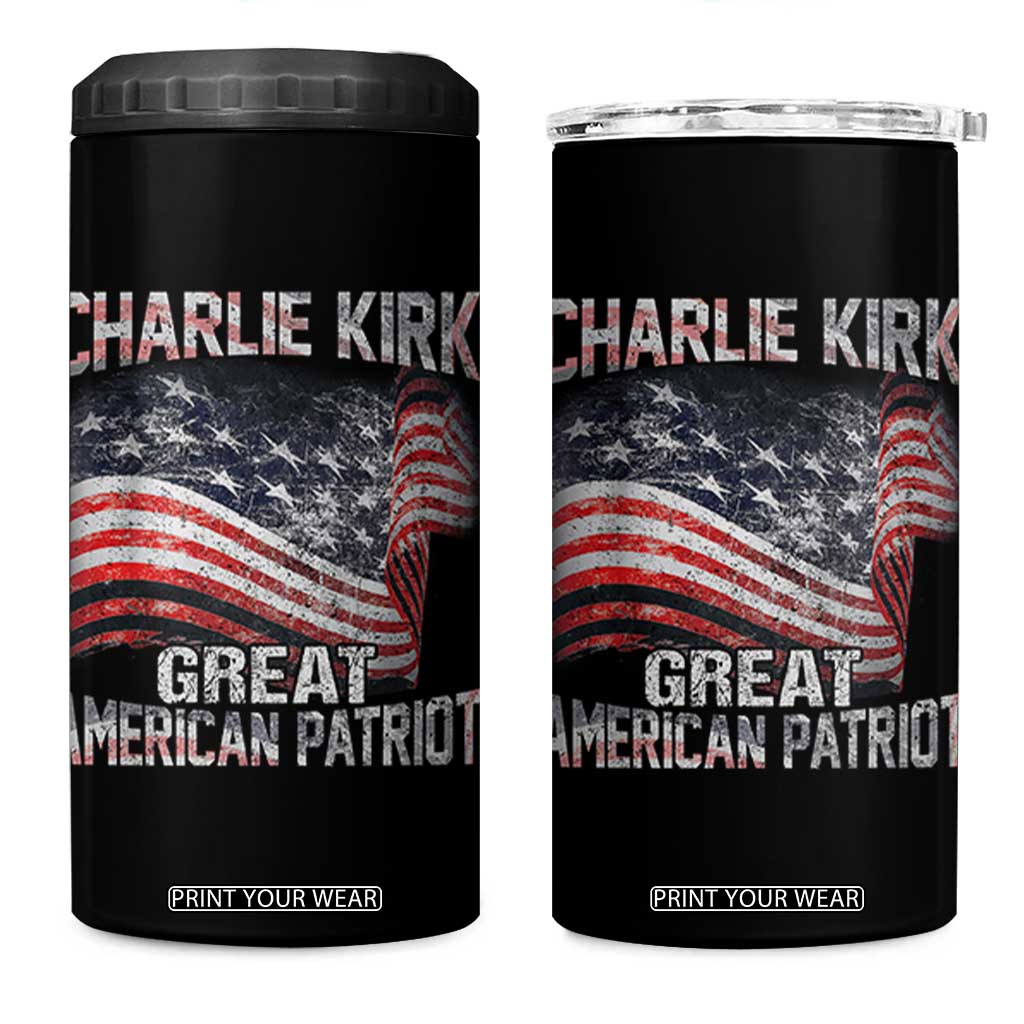 Charlie Kirk 4 in 1 Can Cooler Tumbler Great American Patriot American Flag TS11 One Size: 16 oz Black Print Your Wear