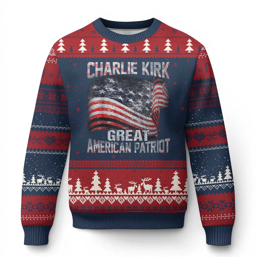 Charlie Kirk Ugly Christmas Sweater Great American Patriot American Flag TS11 Navy Red Print Your Wear