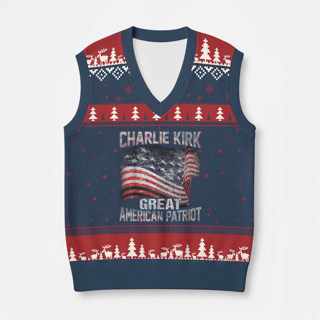 Charlie Kirk V-Neck Knit Sweater Vest Great American Patriot American Flag TS11 Navy Red Print Your Wear
