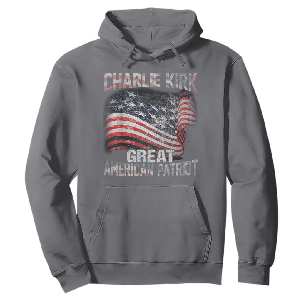 Charlie Kirk Hoodie Great American Patriot American Flag TS11 Charcoal Print Your Wear
