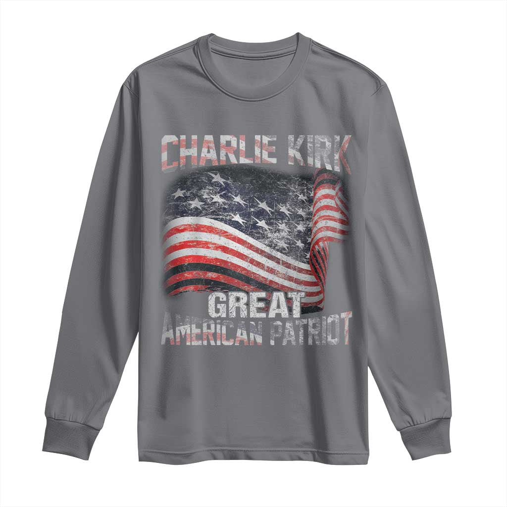 Charlie Kirk Long Sleeve Shirt Great American Patriot American Flag TS11 Charcoal Print Your Wear