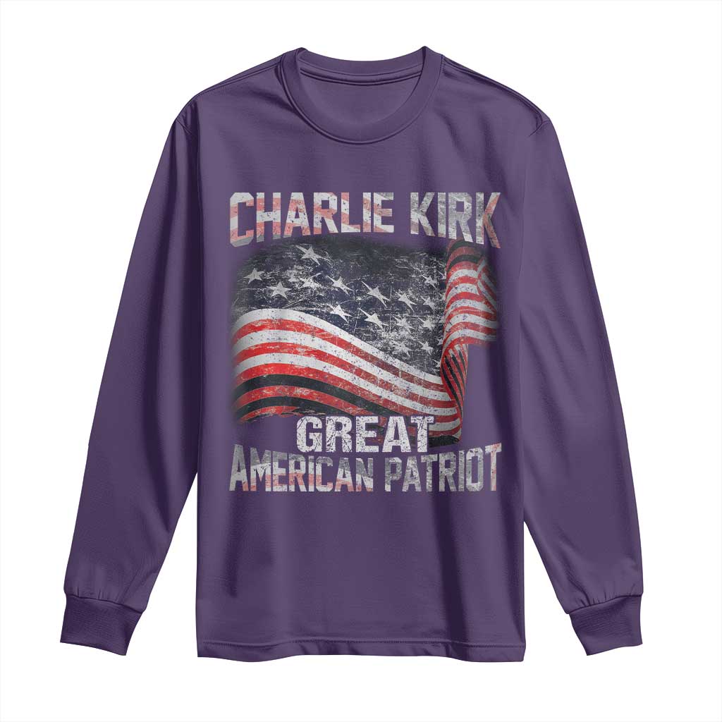 Charlie Kirk Long Sleeve Shirt Great American Patriot American Flag TS11 Purple Print Your Wear