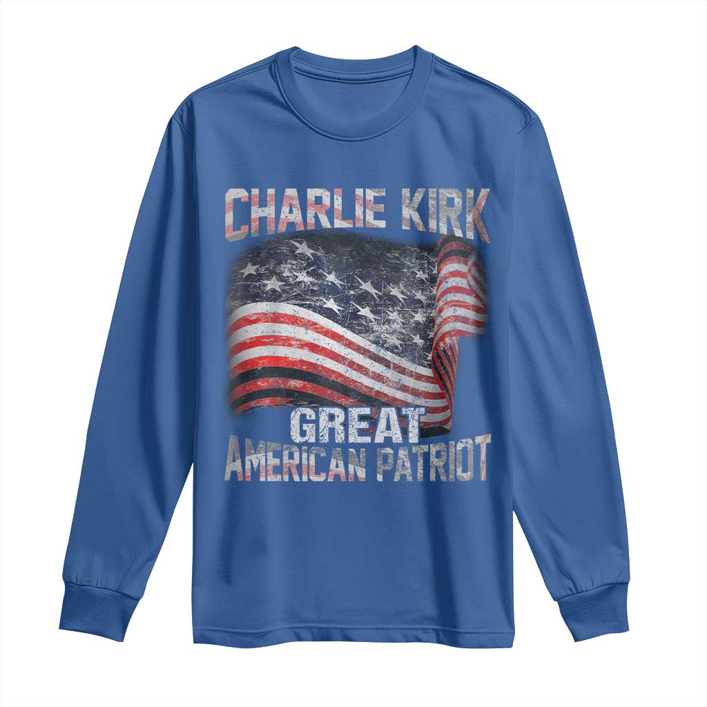 Charlie Kirk Long Sleeve Shirt Great American Patriot American Flag TS11 Royal Blue Print Your Wear