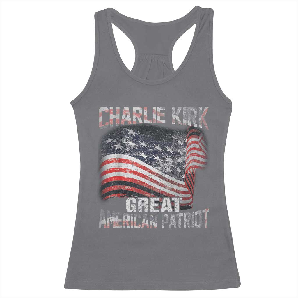 Charlie Kirk Racerback Tank Top Great American Patriot American Flag TS11 Charcoal Print Your Wear