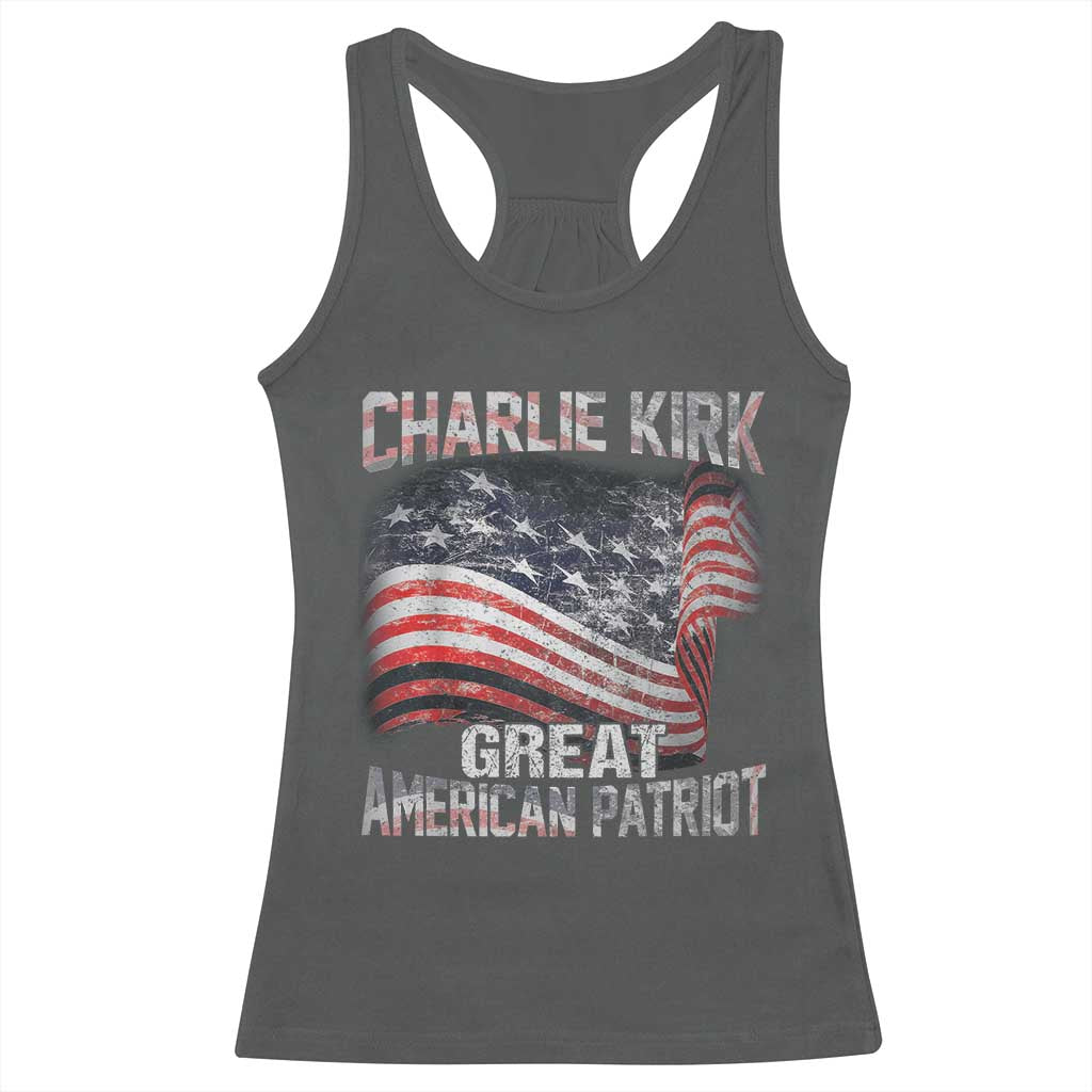 Charlie Kirk Racerback Tank Top Great American Patriot American Flag TS11 Dark Heather Print Your Wear