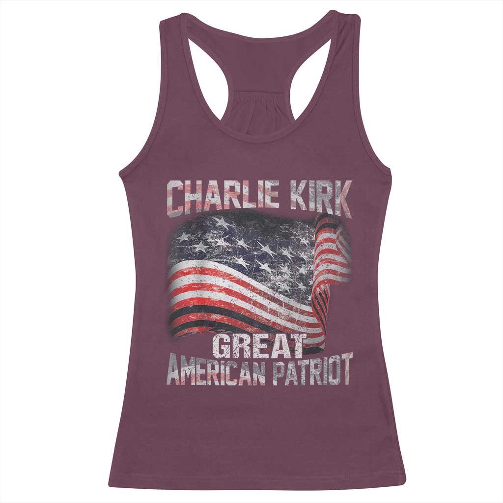 Charlie Kirk Racerback Tank Top Great American Patriot American Flag TS11 Maroon Print Your Wear
