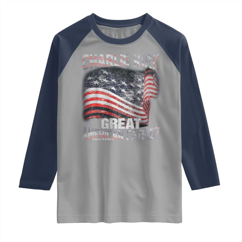 Charlie Kirk Raglan Shirt Great American Patriot American Flag TS11 Sport Gray Navy Print Your Wear